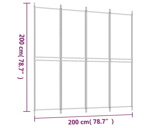 Biombo divisor de 4 paneles de tela blanco 200x200 cm