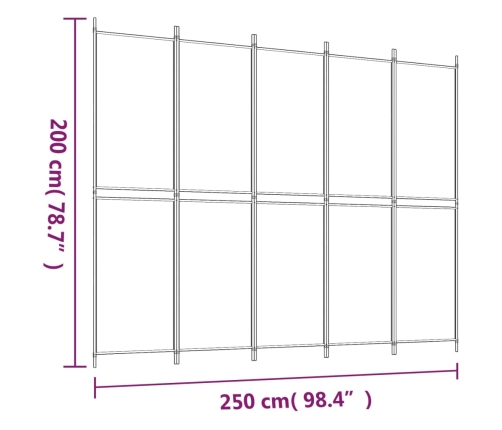 Biombo divisor de 5 paneles de tela blanco 250x200 cm