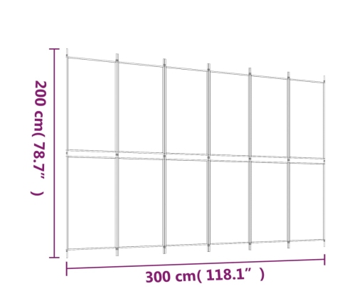 Biombo divisor de 6 paneles de tela blanco 300x200 cm