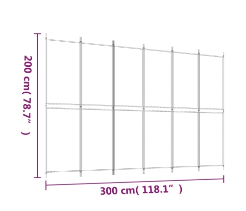 Biombo divisor de 6 paneles de tela gris antracita 300x200 cm