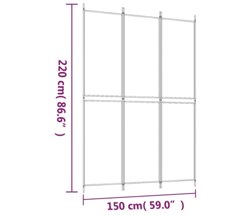 Biombo divisor de 3 paneles de tela blanco 150x220 cm