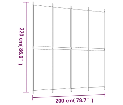 Biombo divisor de 4 paneles de tela blanco 200x220 cm