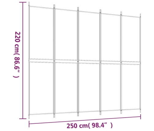 Biombo divisor de 5 paneles de tela marrón 250x220 cm