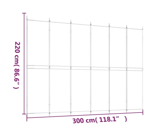 Biombo divisor de 6 paneles de tela blanco 300x220 cm