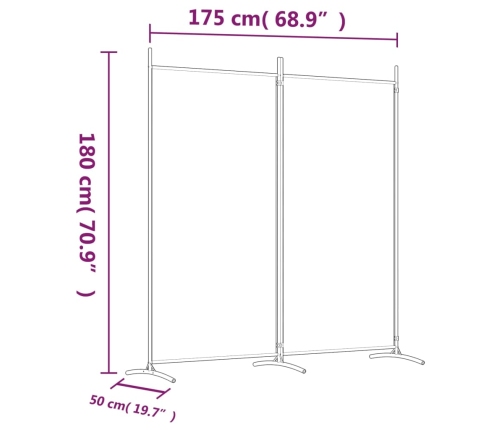 Biombo divisor de 2 paneles de tela blanco 175x180 cm