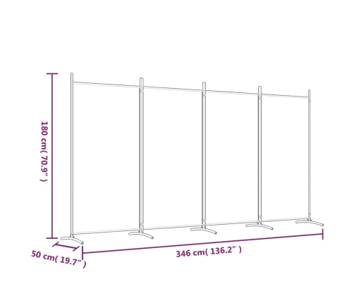 Biombo divisor de 4 paneles de tela blanco 346x180 cm