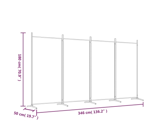 Biombo divisor de 4 paneles de tela gris antracita 346x180 cm