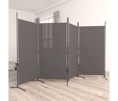 Biombo divisor de 4 paneles de tela gris antracita 346x180 cm