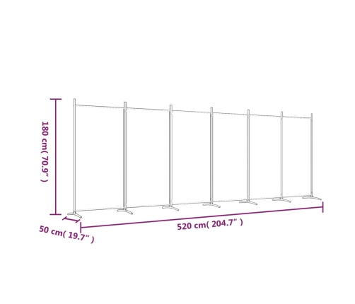 Biombo divisor de 6 paneles de tela blanco 520x180 cm