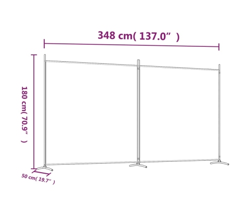 Biombo divisor de 2 paneles de tela blanco 348x180 cm