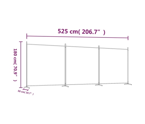 Biombo divisor de 3 paneles de tela blanco 525x180 cm