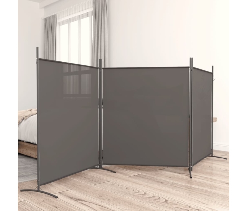 Biombo divisor de 3 paneles de tela gris antracita 525x180 cm