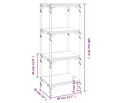 vidaXL Estantería madera contrachapada y acero negro 40x33x100 cm