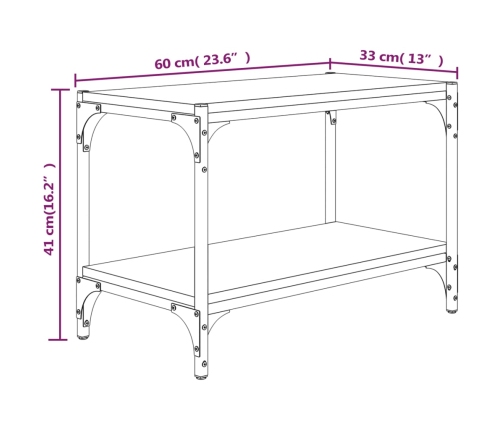 Mueble para TV contrachapada y acero roble ahumado 60x33x41 cm