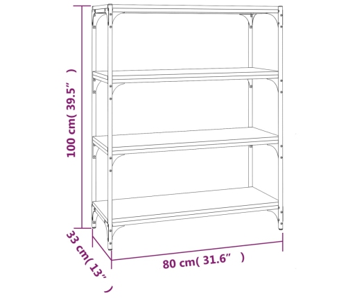 Estantería madera contrachapada y acero negro 80x33x100 cm