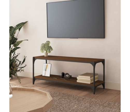 Mueble para TV contrachapada y acero roble marrón 100x33x41 cm