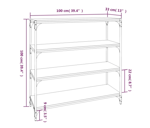 vidaXL Estantería contrachapada y acero roble ahumado 100x33x100 cm
