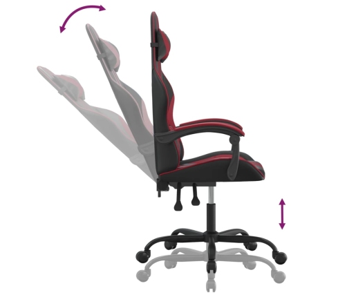 Silla gaming giratoria cuero sintético negro y rojo vino tinto