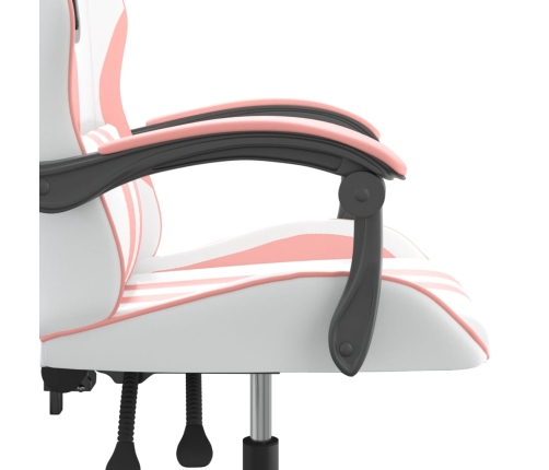 Silla gaming giratoria cuero sintético blanco y rosa