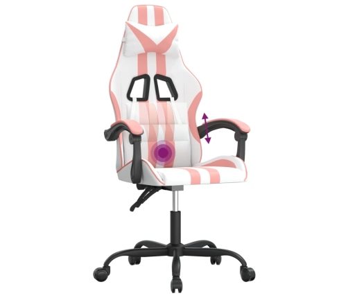 Silla gaming giratoria cuero sintético blanco y rosa