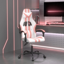 Silla gaming giratoria cuero sintético blanco y rosa