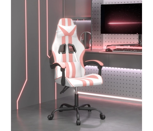 Silla gaming giratoria cuero sintético blanco y rosa