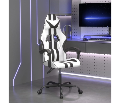 Silla gaming giratoria cuero sintético blanco y negro