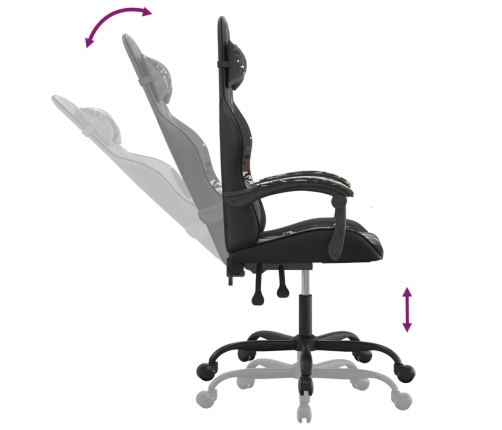 Silla gaming giratoria cuero sintético negro y camuflaje