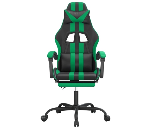 Silla gaming giratoria y reposapiés cuero sintético negro verde