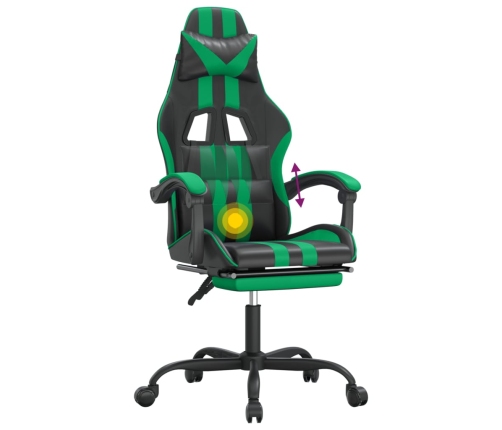 Silla gaming giratoria y reposapiés cuero sintético negro verde