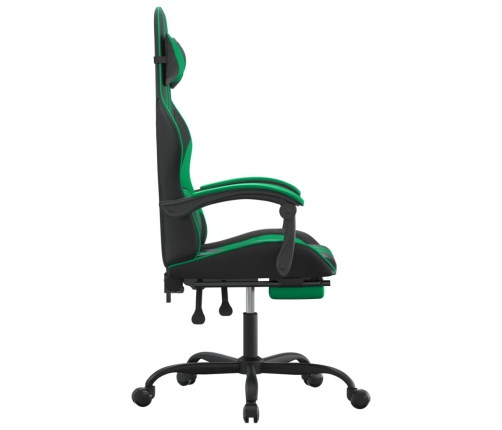 Silla gaming giratoria y reposapiés cuero sintético negro verde