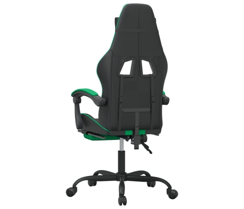 Silla gaming giratoria y reposapiés cuero sintético negro verde