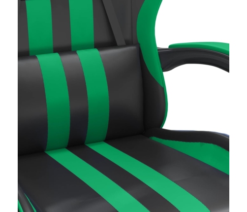 Silla gaming giratoria y reposapiés cuero sintético negro verde