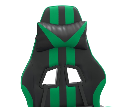 Silla gaming giratoria y reposapiés cuero sintético negro verde