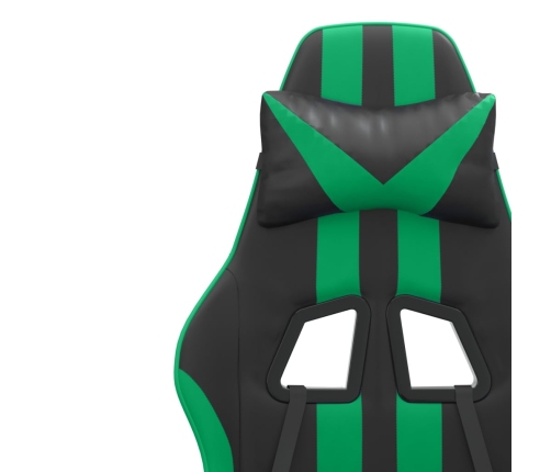 Silla gaming giratoria y reposapiés cuero sintético negro verde