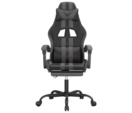 Silla gaming giratoria y reposapiés cuero sintético negro gris