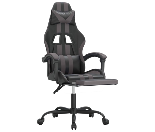 Silla gaming giratoria y reposapiés cuero sintético negro gris