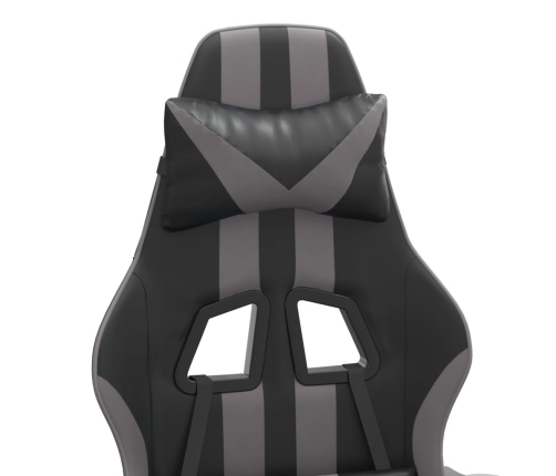 Silla gaming giratoria y reposapiés cuero sintético negro gris