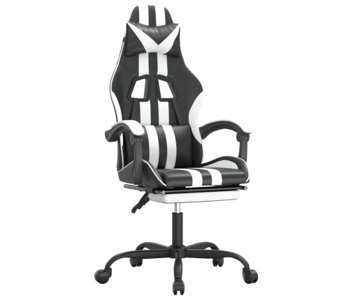 Silla gaming giratoria reposapiés cuero sintético negro blanco