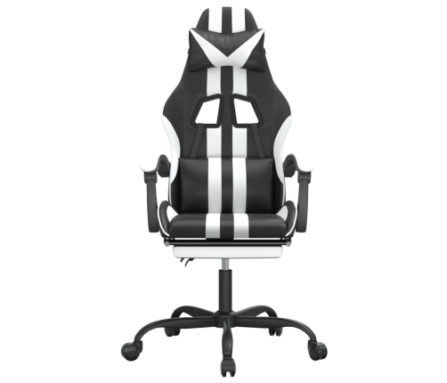 Silla gaming giratoria reposapiés cuero sintético negro blanco