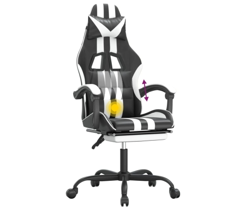 Silla gaming giratoria reposapiés cuero sintético negro blanco