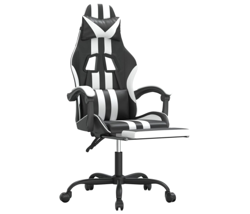 Silla gaming giratoria reposapiés cuero sintético negro blanco