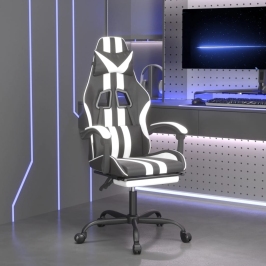 Silla gaming giratoria reposapiés cuero sintético negro blanco