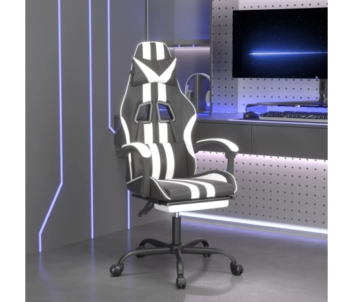 Silla gaming giratoria reposapiés cuero sintético negro blanco