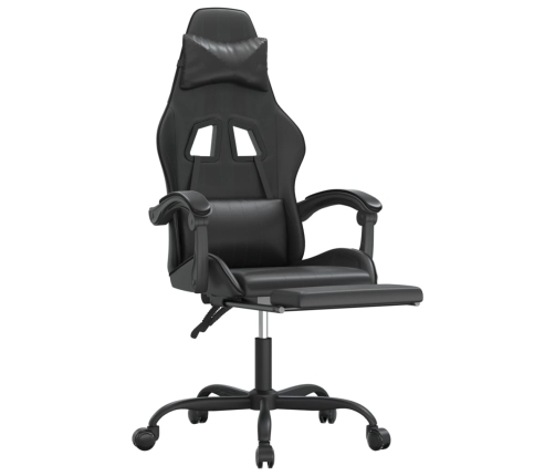 Silla gaming giratoria y reposapiés cuero sintético negro