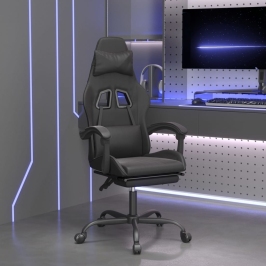 Silla gaming giratoria y reposapiés cuero sintético negro