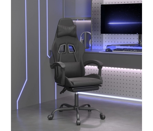 Silla gaming giratoria y reposapiés cuero sintético negro