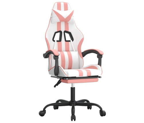 Silla gaming giratoria y reposapiés cuero sintético blanco rosa