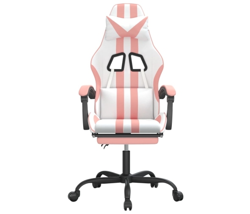 Silla gaming giratoria y reposapiés cuero sintético blanco rosa