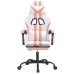 Silla gaming giratoria y reposapiés cuero sintético blanco rosa